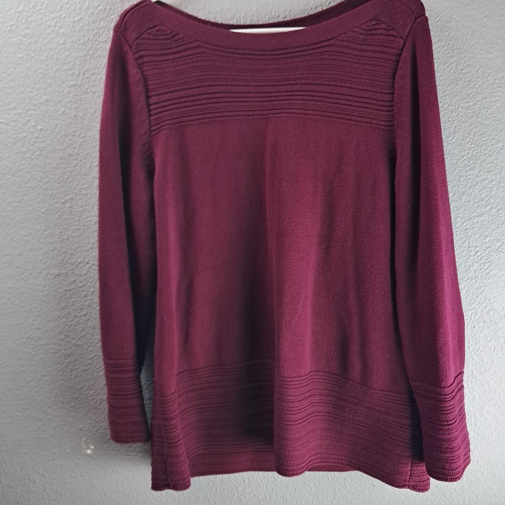 Karen Scott‎ Womens Ribbed Knit Sweater Long Sleeve Pullover Casual Top Maroon L